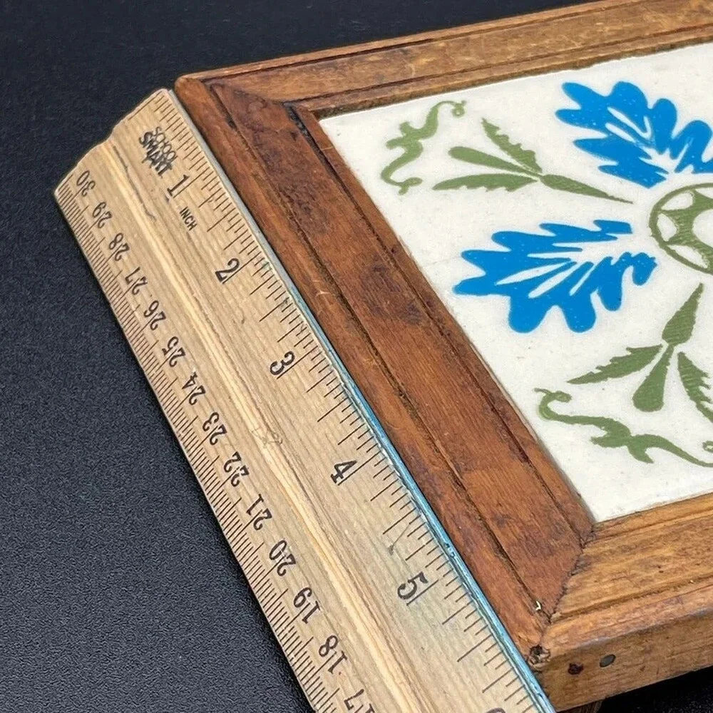 Handmade Tile framed decorative trivet hot plate w/ Mexican tiles Wooden Edging